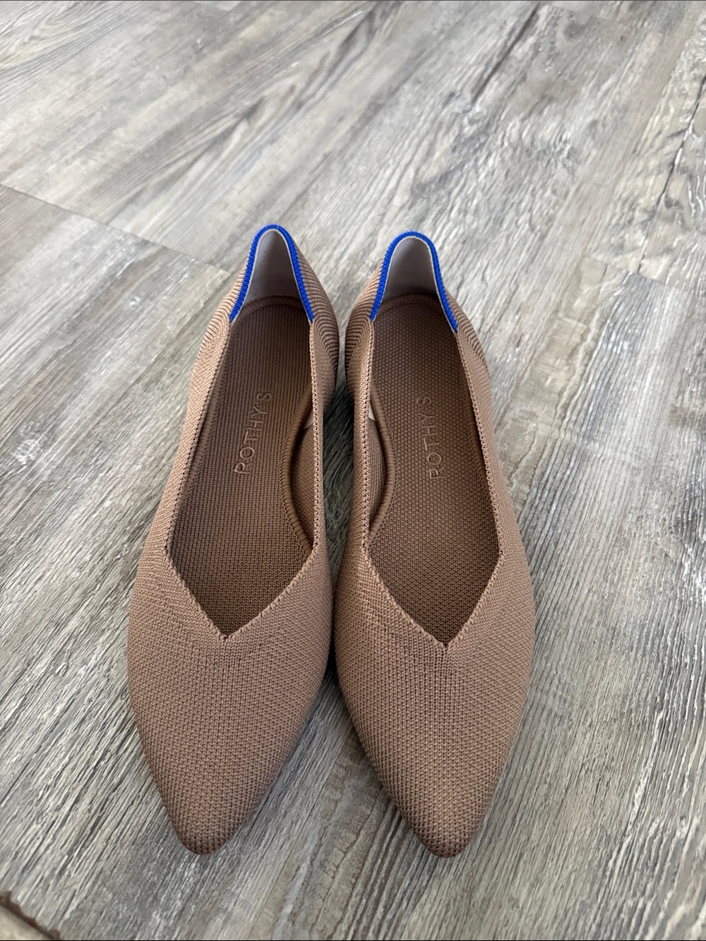 Rothy's Pointed Toe Flats in Taupe with Blue Accent 7.5 - Picture 5 of 9